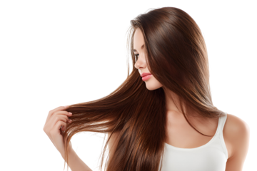 Young woman demonstrating lustrous hairstyle in a beauty care concept to show smooth hair with attractive girl with perfect skin and hair while representing healthy lifestyle