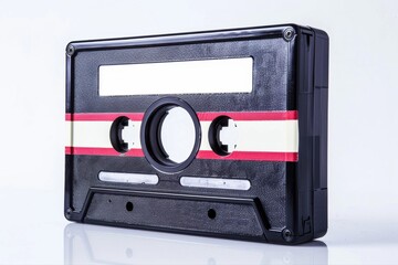 Obraz premium Black cassette tape music oldschool audio recorder vintage sound retro on transparent background