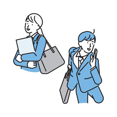 シンプル　イラスト　就職活動中の男性と女性