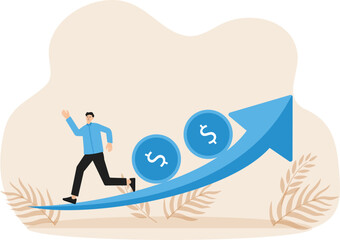 Investment profit and earning, stock market growth or fund flow, interest rate and inflation concept, businessman fund holding flag concept
