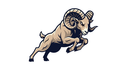 A majestic bighorn sheep with impressive curved horns leaping powerfully through the air.