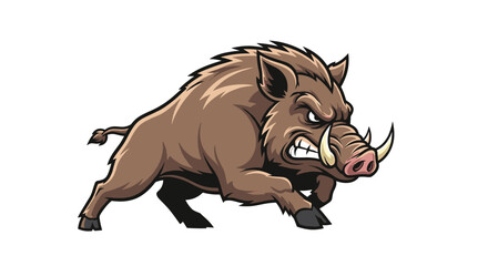 Fototapeta premium Angry wild boar charging forward with sharp tusks and menacing expression.