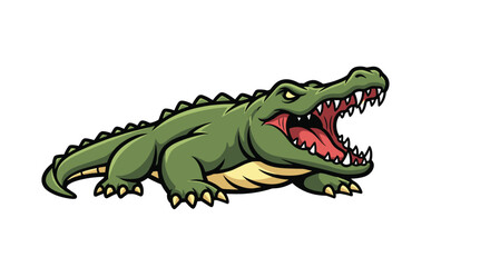 An illustration of a green alligator with its mouth wide open.