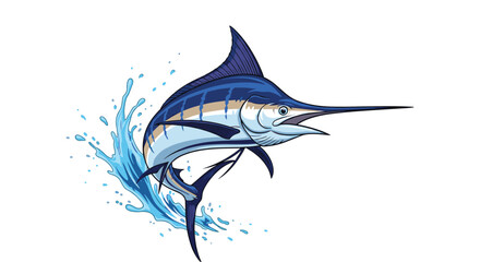 Majestic blue marlin leaping out of the ocean water with a splash.