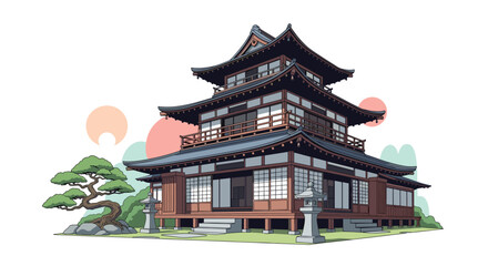 Obraz premium A Traditional Japanese Castle Building Surrounded by Nature
