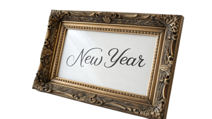 New year message in a vintage frame isolated on transparent background