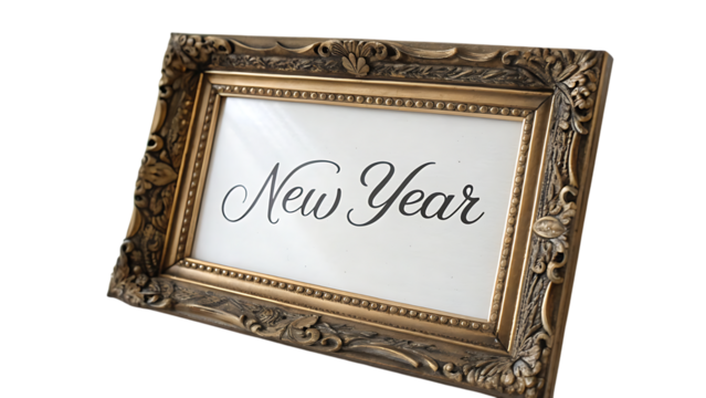 New year message in a vintage frame isolated on transparent background
