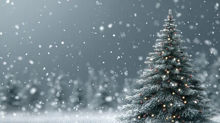 Fototapeta premium Festive Christmas background with decorated Christmas tree glowing fairy lights soft golden bokeh and generous copy space winter holiday backdrop for greeting cards web banners and New Year designs