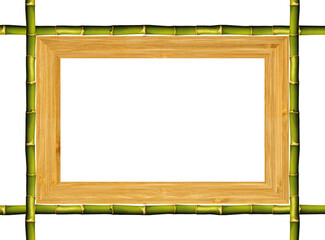 Rectangle green natural bamboo stick frame bamboo wood grain texture, isolated on white background