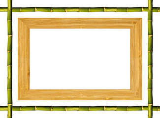 Rectangle green natural bamboo stick frame bamboo wood grain texture, isolated on white background