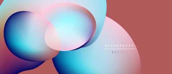 Abstract fluid shapes overlap, creating vibrant color gradients. Pink, blue, purple hues blend seamlessly. Modern design element.