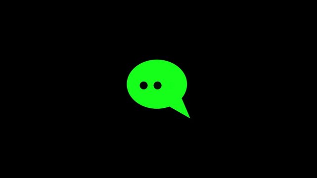 Minimalist green chat bubble icon with three dark eyes on a solid black background