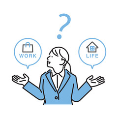 シンプル　イラスト　ワークライフバランスを考える女性