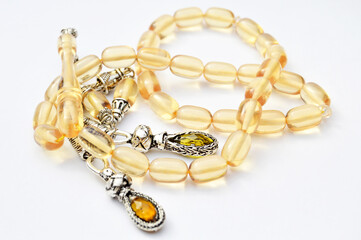 Orange and silver beads sequenced, short rosary, tespih tesbih