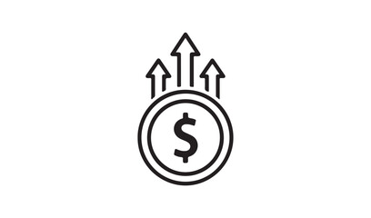 Coin with arrows pointing up isolated on white background