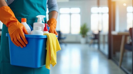 Professional Office Cleaning Supplies with Copy Space 