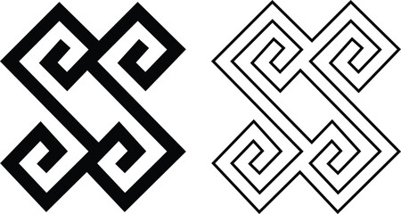 Greek key border icon set in flat and outline styles. Ancient meander pattern symbol, geometric frame design elements, seamless ornamental art decoration and classic greek design vectors illustration.