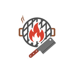 Flat Graphic Grill with Fire and Cleaver Illustration Food Element