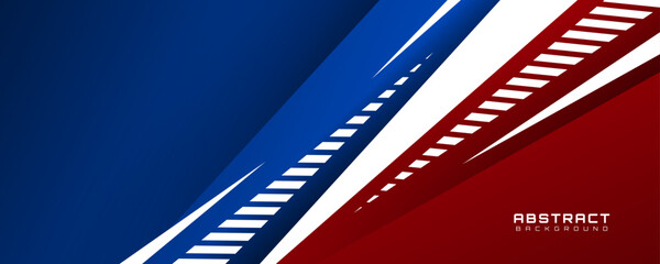 Fototapeta na wymiar Abstract modern background with dynamic diagonal stripes in blue, red, and white tones, futuristic geometric layout suitable for banner, presentation, digital template, technology and corporate design