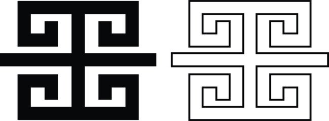 Greek key border icon set in flat and outline styles. Ancient meander pattern symbol, geometric frame design elements, seamless ornamental art decoration and classic greek design vectors illustration.