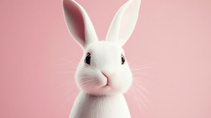 Obraz premium Cute White Rabbit on Pink Background