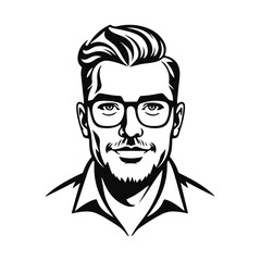 Man icon, businessman avatar vector, office worker icon, hipster face design, graphic male portrait, businessman avatar, bearded man, office worker, hipster face, male portrait