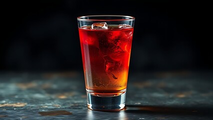 An abstract visualization of a vibrant colorful cocktail glass slowly cracking and draining of its color against a dark background.