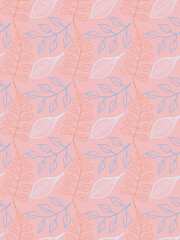 Leaf tropical seamless pattern line art pastel abstract.Leaves botanical hand drawn pastel color vector background.Foliage outlines flat style autumn illustration.Design for prints,textile,wrap,paper.