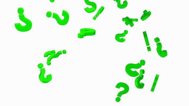 3D question mark icon animation 4K video. Question mark icon. problem sign. neon question mark icon on chroma key. Problem sign icon and question mark icon flying. particale failing animation 4k video