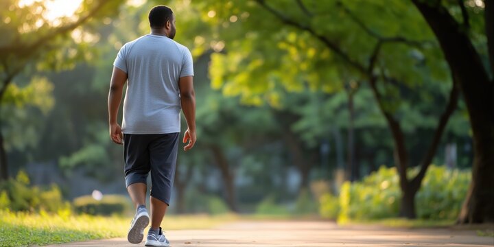 African adult male walking in green park on sunny day