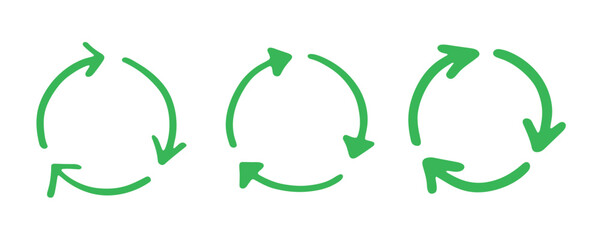 Set of hand drawn recycle arrow icon Recycling resources symbol Reuse of materials, zero waste, green environment, saving the planet