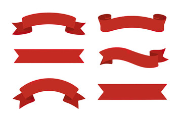Collection of red ribbons and banners with various styles and shapes
