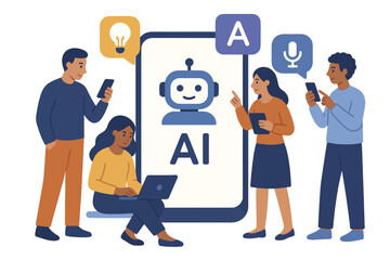 Diverse group engaging with ai technology on mobile devices
