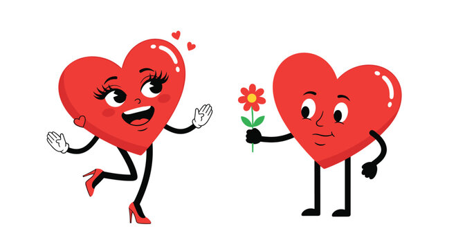 Two cartoon hearts expressing love and affection.