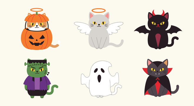 Cute Halloween cats dressed as monsters and mythical creatures.
