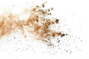Exploding brown powder particle explosion dust cloud abstract element on transparent background