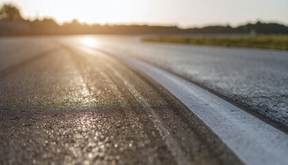 Fototapeta premium Motorsport asphalt road glistens reflecting the early morning sun