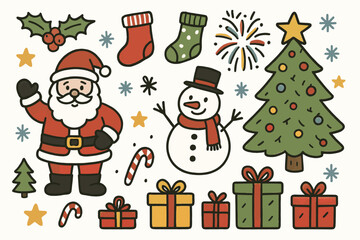 Obraz premium Festive christmas scene with santa, snowman, and holiday decorations