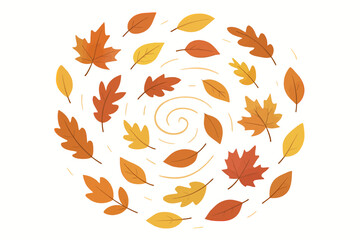 Autumn leaves swirling in vortex pattern on white background
