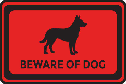 Beware of dog warning sign with black dog silhouette on red background