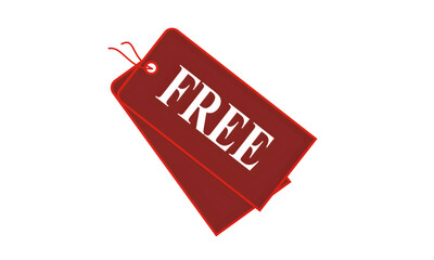 Red price tag label with FREE text, sale discount offer badge, shopping promotion sign, clearance marketing sticker, isolated vector on white background