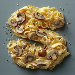Delicious Fettuccine Alfredo with Mushrooms and Black Pepper Sprinkled.