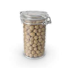 Clear glass jar filled with hazelnuts symbolizing healthy seasonal food
