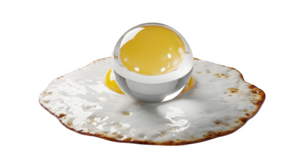 Perfect sunny side up egg reflected in a crystal ball, breakfast dreams, delicious morning, food photography, culinary art, vibrant yolk, eye catching breakfast