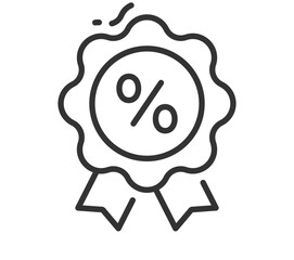 Black and white discount badge icon with percentage symbol and ribbon design
