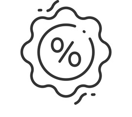 Simple black and white percentage icon with wavy border design