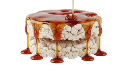 Isolated rice cakes with honey caramel coating, sweet treat, healthy snacking, delicious food