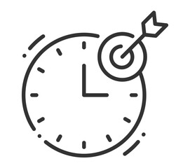 Clock with arrow hitting bullseye symbolizing time management and goal achievement