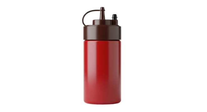 Isolated condiment dispenser bottle – dark red sauce holder with brown lid and black closure cap