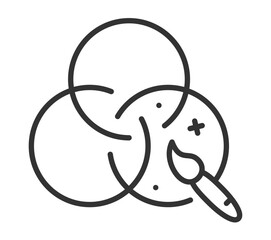 Monochrome icon of color mixing with paintbrush and rgb circles
